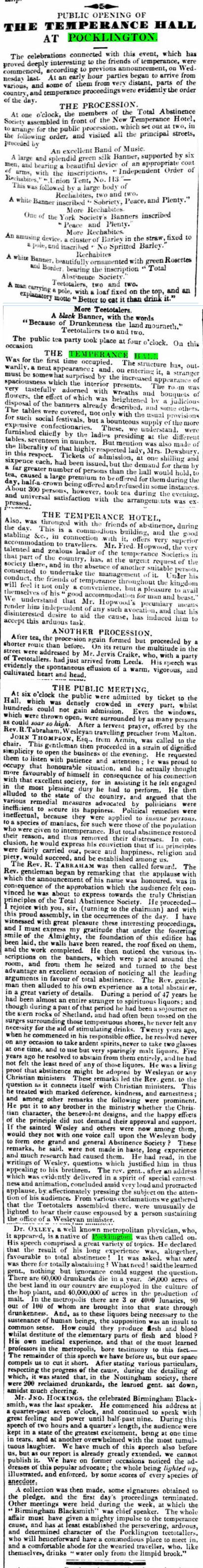 Opening of Temperance Hall